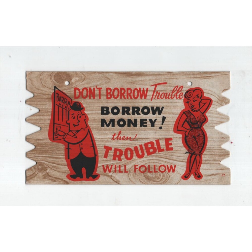 Vintage Mid Century Plak Postcard  Saw Tooth Edge Bright Graphics Money Lending